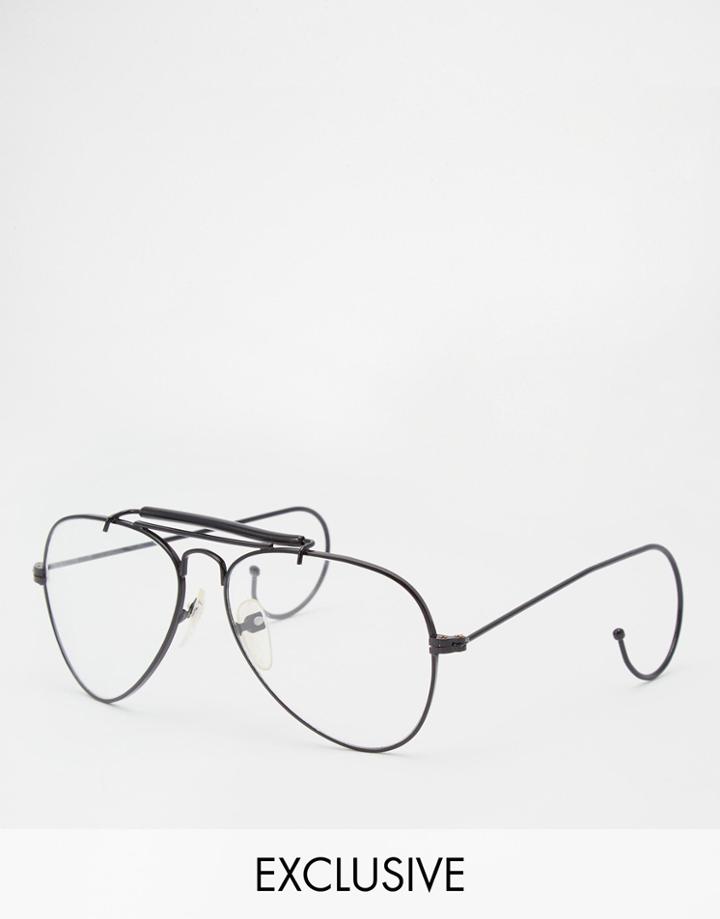 Reclaimed Vintage General Aviator Clear Lens Glasses - Black