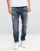 Jack & Jones Light Blue Washed Jeans In Anti Fit With Rip Repair Detail - Black