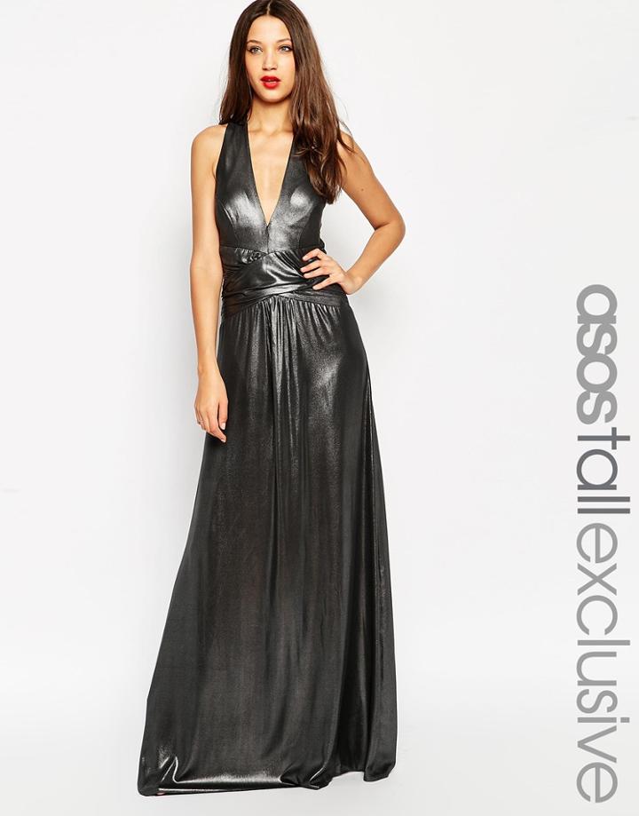 Asos Tall Metallic Plunge Maxi Dress