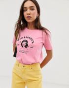 Stradivarius Red Lipstick Motif T Shirt In Pink - Pink