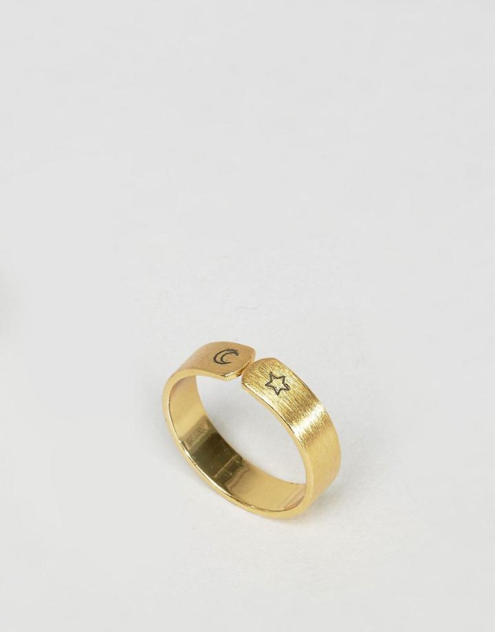 Limited Edition Brass Open Moon & Star Ring - Gold