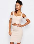 Ariana Grande For Lipsy Knit Wrapover Crop Top With Cold Shoulder - Blush Pink