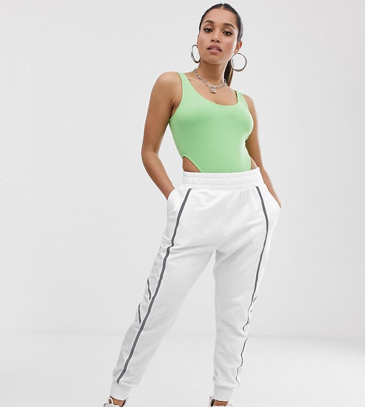 Asos Design Petite Jogger With Reflective Tape-white