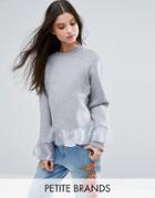 Kubban Petite Ruffle Detail Sweatshirt - Gray