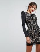 Asos Lace Bodycon Puff Sleeve Mini Dress - Black