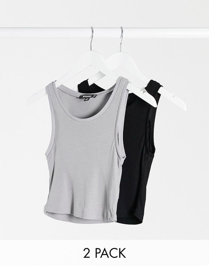 Missguided 2 Pack Crop Top In Black And Gray-multi