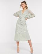 Asos Design Floral Embroidered Batwing Midi Dress-green