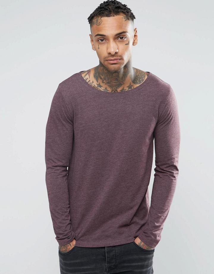 Asos Long Sleeve T-shirt With Boat Neck In Oxblood - Red