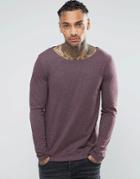 Asos Long Sleeve T-shirt With Boat Neck In Oxblood - Red