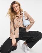 Monki Recycled Satin Shirt In Beige Eye Print-neutral