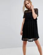 Lost Ink Smock Dress With Stars - Black