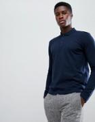 Selected Homme Long Sleeve Polo Shirt In Slim Fit - Navy
