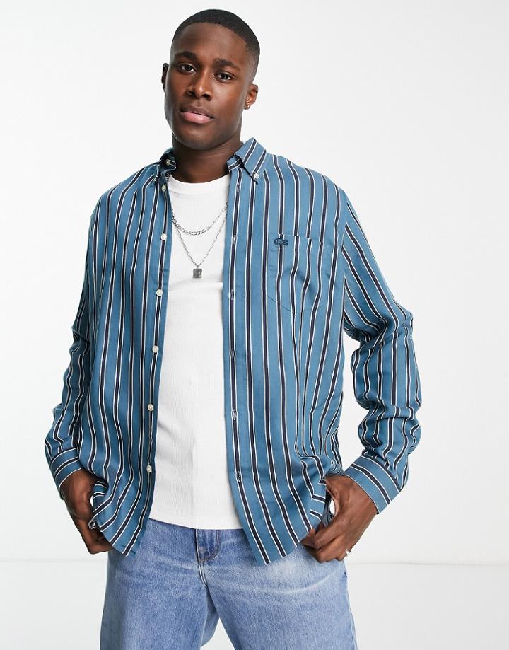 Lacoste Stripe Long Sleeve Shirt In Aqua-green