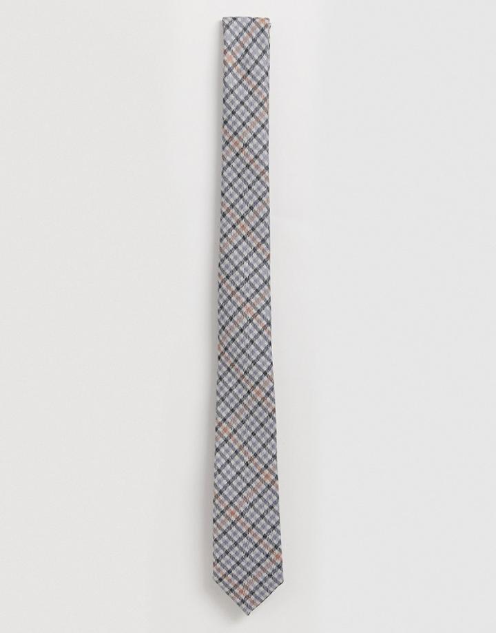 Asos Design Wedding Slim Textured Check Tie In Gray - Gray