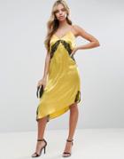 Asos Lace Insert Cami Dress With Asymmetric Hem - Yellow