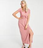 Vero Moda Tall Twist Detail Midi T-shirt Dress In Rose-pink