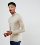 Asos Design Tall Muscle Fit Turtleneck Sweater In Oatmeal - Beige