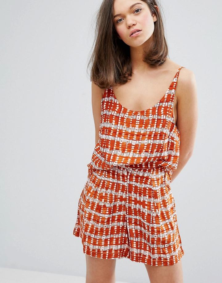 Native Youth Sashiko Gingham Print Cami Top - Orange