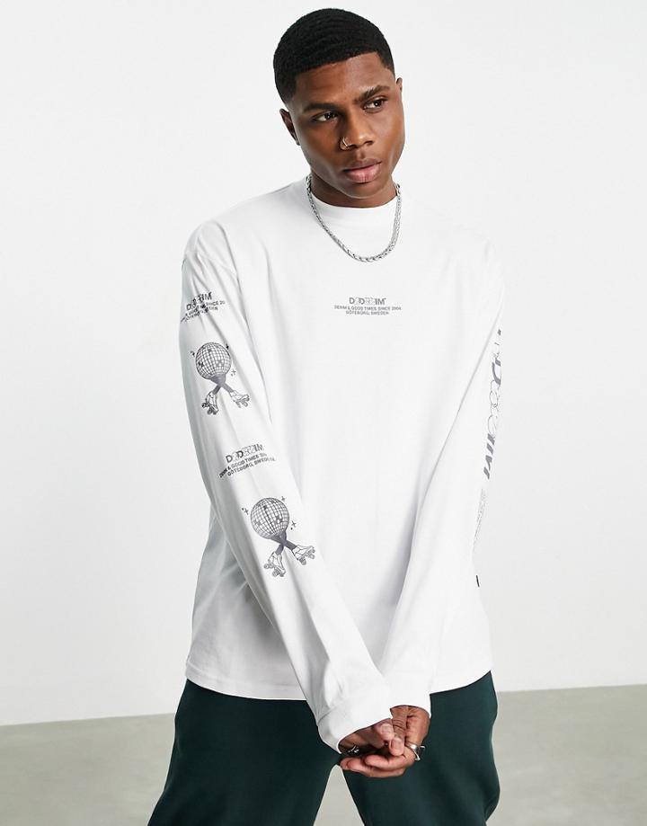 Dr Denim Arm Graphic Long Sleeve Top In White