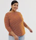 Asos Design Curve Slouchy Long Sleeve T-shirt In Stripe