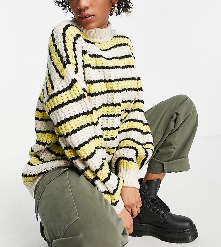 Topshop Tall Yellow And White Striped Knit Sweater-multi