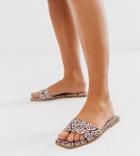 Asos Design Wide Fit Fleeky Mule Sliders In Monogram-multi