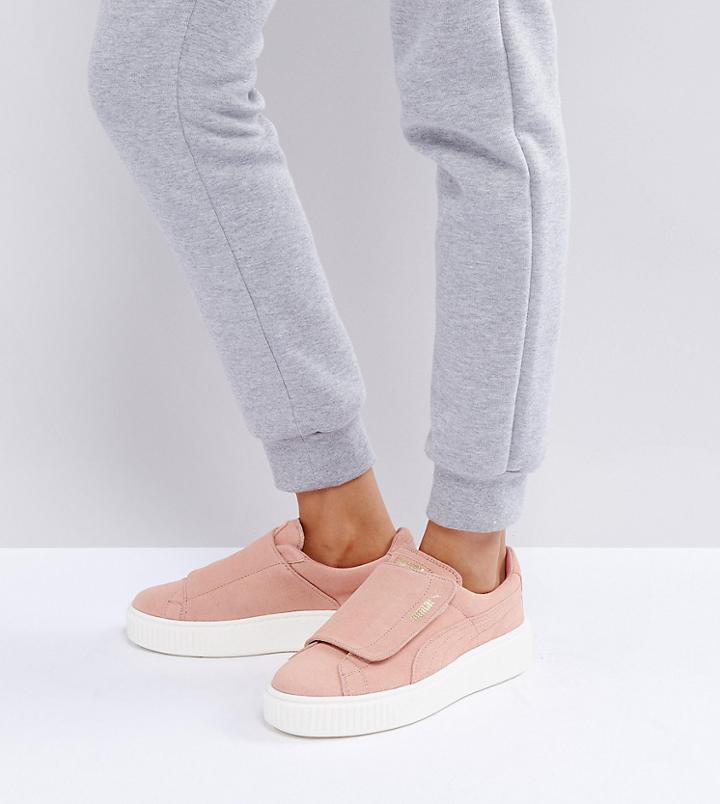Puma Suede Strap Platform Sneakers In Pink - Pink
