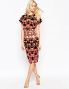 Asos Wiggle Dress In Vintage Floral Print - Multi