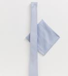 Asos Design Slim Textured Tie & Pocket Square In Light Blue