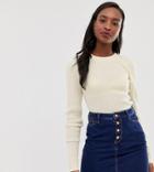 Asos Design Tall Rib Knit Sweater In Natural Look Yarn - Stone