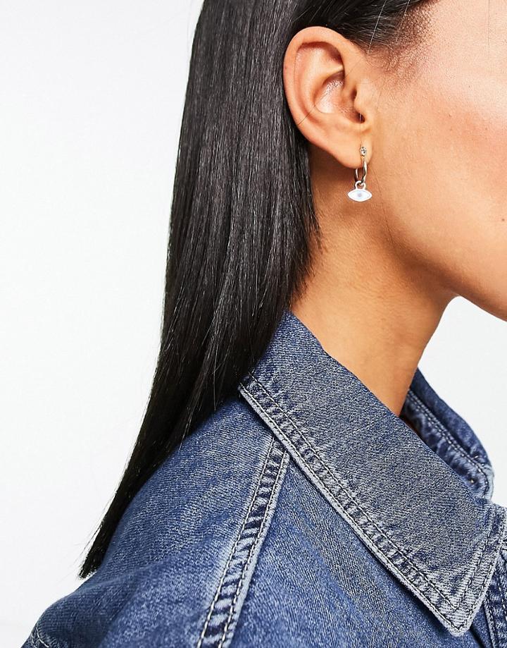 Asos Design Hoop Earrings With Eye Charms In Gold Tone