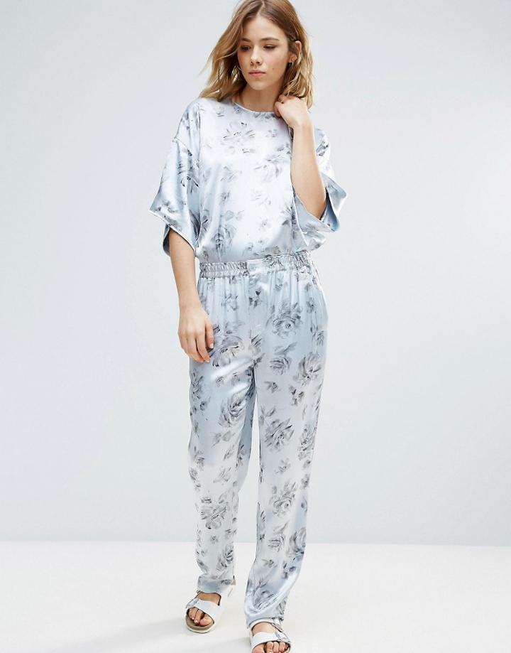 Ganni Gold St. Satin Floral Print Pants - White