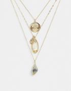 Asos Design Multirow Necklace With Faux Shell And Vintage Style Charms In Gold