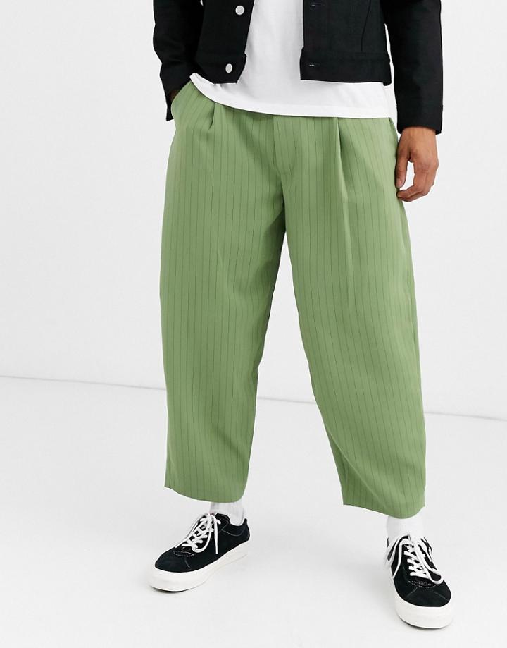 Noak Wide Leg Pinstripe Pants In Mint