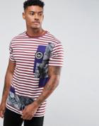 Hype T-shirt With Burgundy Stripes - White