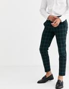 Jack & Jones Premium Check Pants In Green-navy
