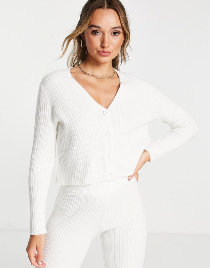 Asos Design V Neck Cardigan In Cream-white