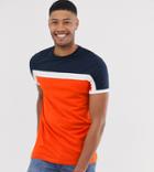 Asos Design Tall T-shirt With Color Block Panels In Orange - Orange