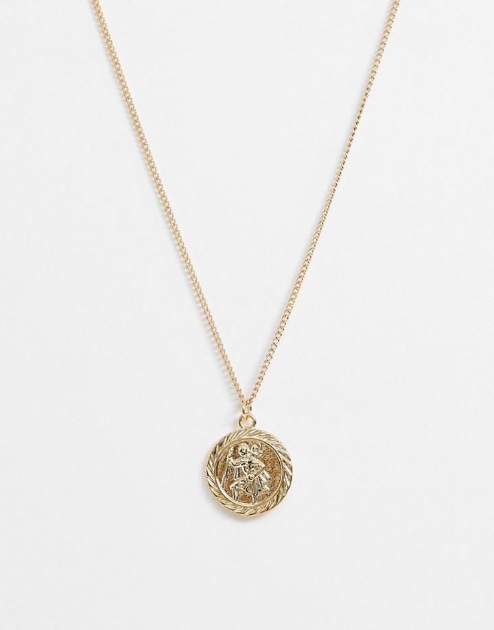 Asos Design Necklace With Coin Pendant In Gold Tone