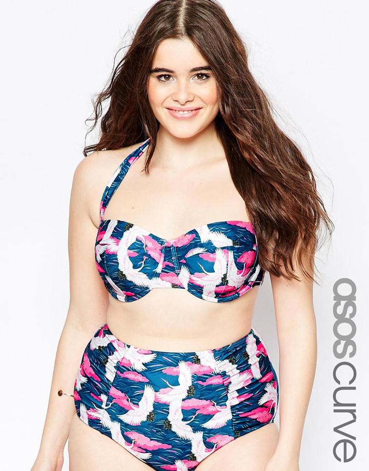 Asos Curve Longline Bandeau Bikini Top In Fantasy Print - Fantasy