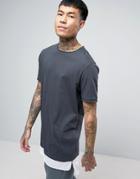 Asos Super Longline T-shirt In Gray/white With Contrast Raw Stepped Hem - Gray