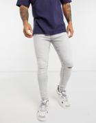 Bershka Super Skinny Jeans With Knee Rips In Gray-grey