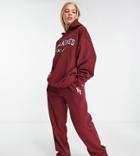 Reclaimed Vintage Inspired Organic Cotton Blend Inclusive Wide Leg Sweatpants With Varsity Logo In Burgundy - Part Of A Set