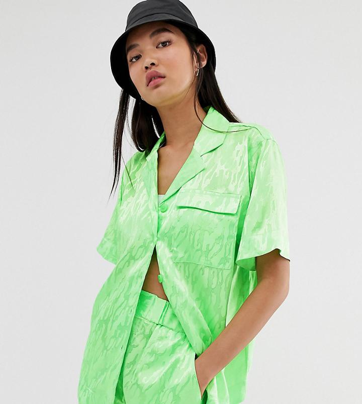 Collusion Neon Camo Jacquard Revere Shirt - Green