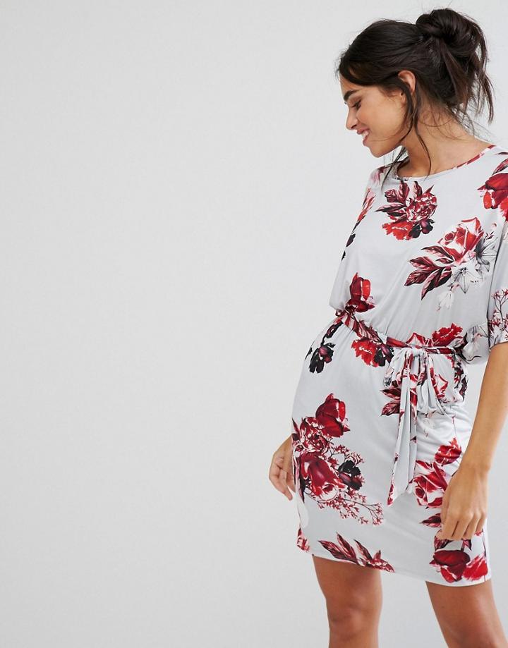 City Goddess Floral Wrap Front Dress - Gray