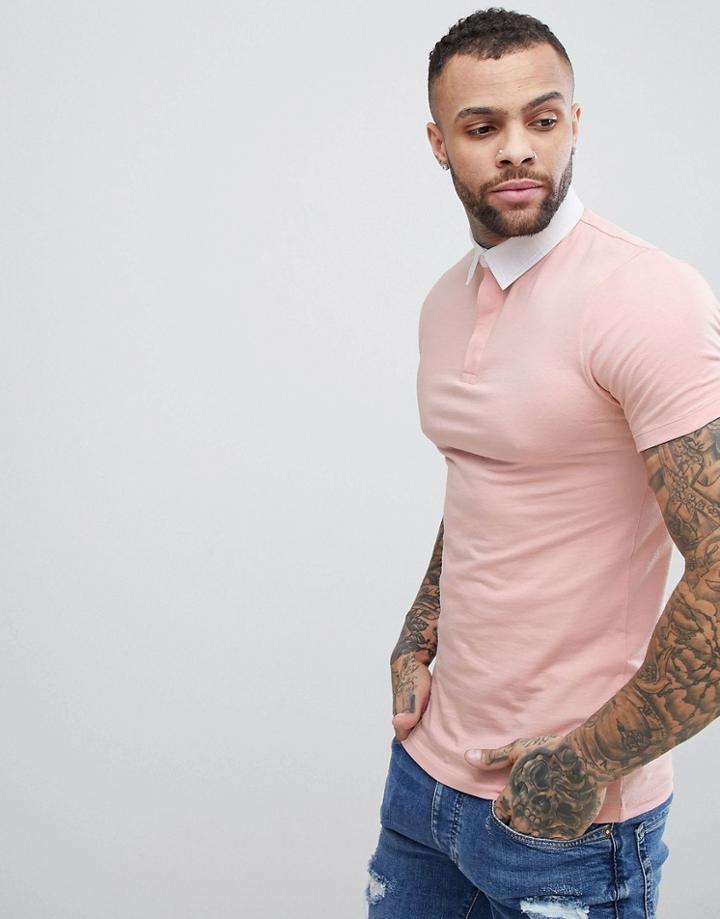 Asos Design Muscle Rugby Polo Shirt In Pink - Pink