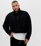 Asos Design Plus Oversized Cropped Sweatshirt With Half Zip In Black - Black