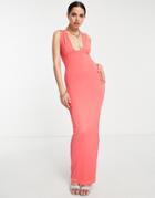 Public Desire Double Layer Slinky Plunge Maxi Dress In Magenta-pink
