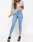 Asos Lisbon Skinny Midrise Jeans In Azure Light Stonewash - Lightwash Blue