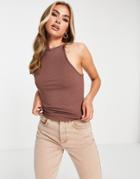 Asos Design Cutaway Tank With High Neck In Brown
